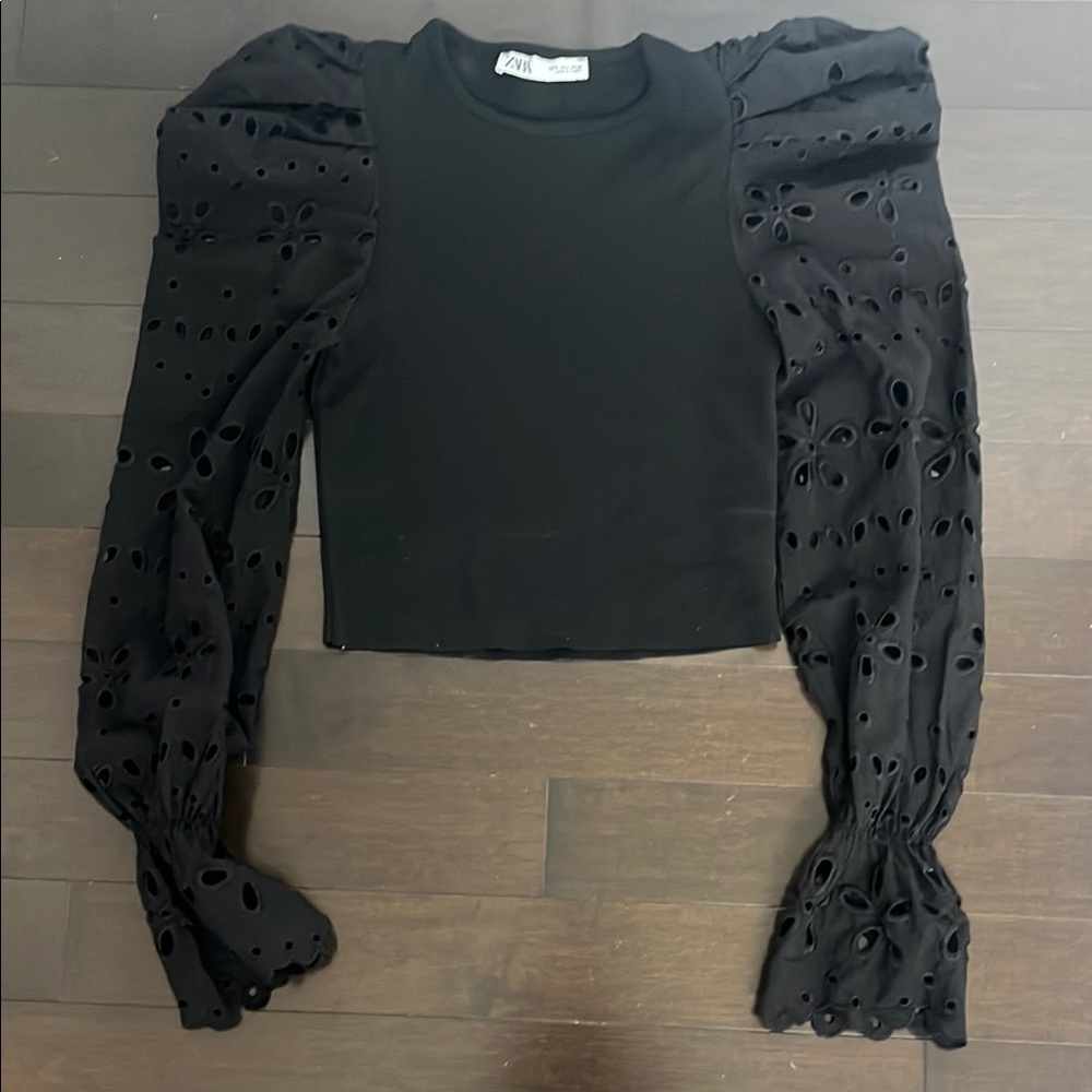 Elegant Black Eyelet Sleeve Top